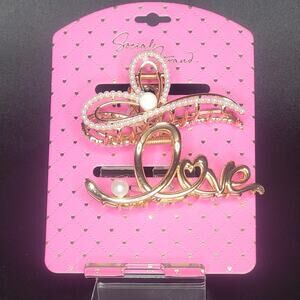 Social Strand Gold Coquette Ribbon Bow Love Iridescent Pearl Claw Clips Cute NEW